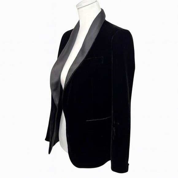 Joie Black Velvet Blazer Satin Shawl Lapel Tuxedo Jacket Women’s (Size small - Picture 2 of 3